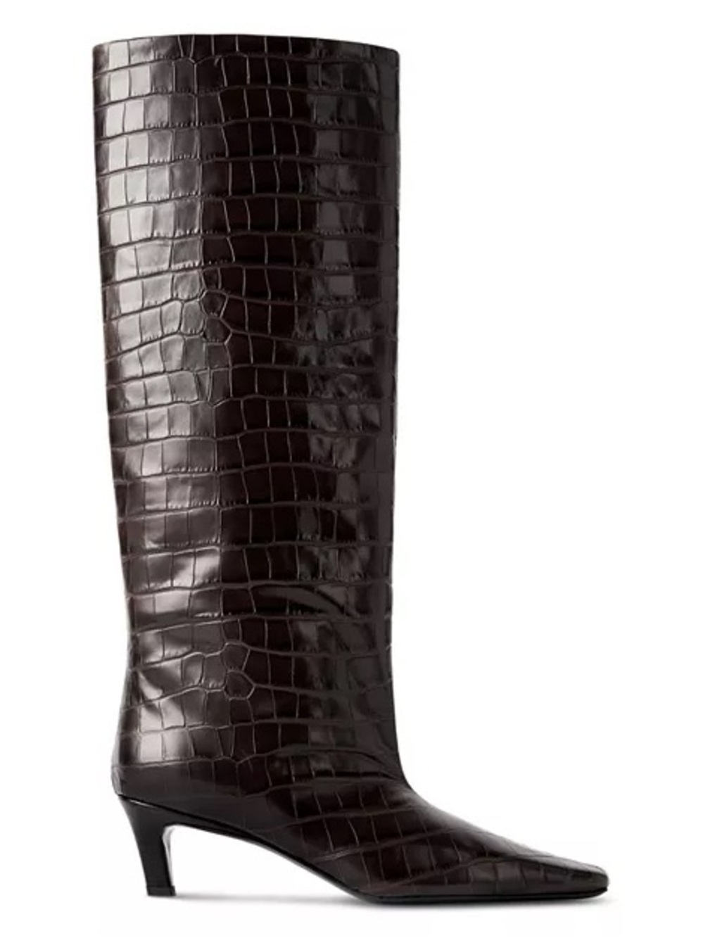 Toteme women’s Croco wide calf Boot in Dark Brown